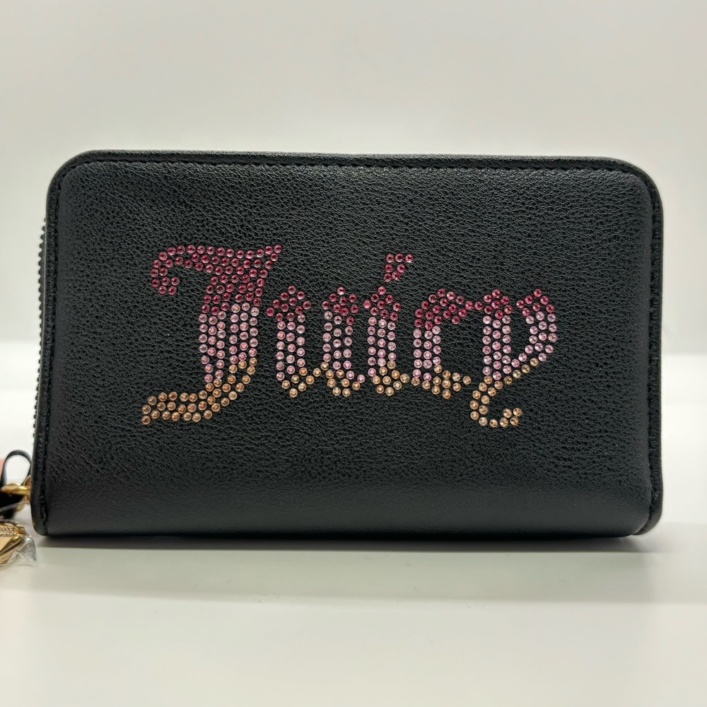 Juicy Couture Black Be Classic Bifold Faux Leather Rhinestone Wallet NWT